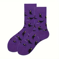 Skarpetki damskie - TEMU Para skarpetek damskich na Halloween, wiosna-jesień, oddychające i wygodne, z motywem kreskówkowych fioletowych kruków, idealne na Halloween, - miniaturka - grafika 1
