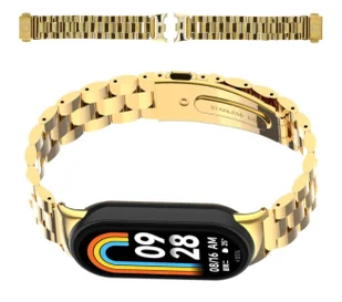 Bizon Pasek ze stali nierdzewnej Strap Watch Aura doXiaomi Smart Band 9 / 9 NFC / 8, złoty - Akcesoria do smartwatchy - miniaturka - grafika 1