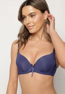 Biustonosze - Granatowy Gładki Biustonosz Push Up z Ozdobną Aplikacją Idanisse - miniaturka - grafika 1