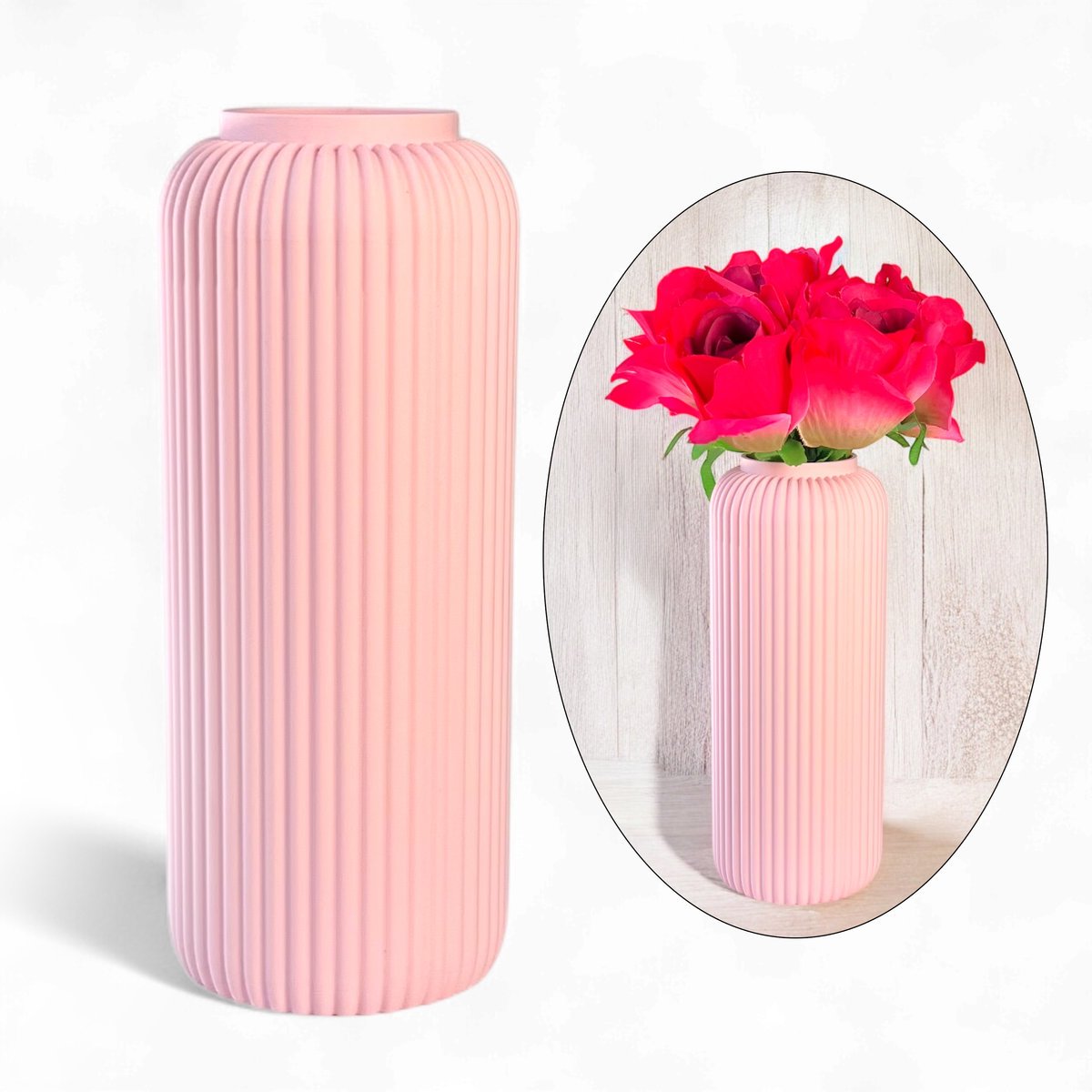 WYSOKI WAZON ŚLUBNY, PUDROWY NIETŁUKĄCY 22CM, NOWOCZESNY WAZON NA KWIATY