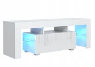 Szafki RTV - Nowoczesna Rtv Stolik 130CM Biała Front Połysk Led Szafka Pod Tv Do Salonu - miniaturka - grafika 1