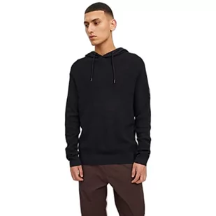 Jack&JONES męska bluza z kapturem JCOCLASSIC Waffle Knit Hood SN z kapturem, czarna, M - Bluzy męskie - miniaturka - grafika 1