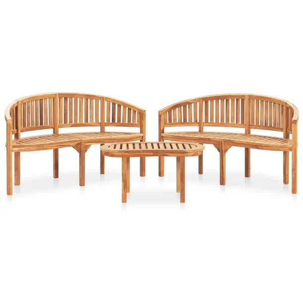 Zestaw Mebli Ogrodowych z Drewna Tekowego: 2 Ławki (151x62x86 cm), Stół