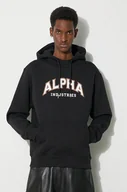 Bluzy męskie - Alpha Industries bluza College Hoody męska kolor czarny z kapturem z nadrukiem 146331 - miniaturka - grafika 1