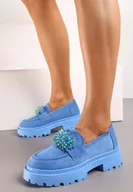 Mokasyny damskie - Niebieskie Mokasyny z Biżuteryjnymi Koralikami Ellsara - miniaturka - grafika 1