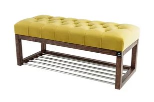 Ławka na buty 200cm EMRAWOOD drewno lite kolor orzech siedzisko pikowane kolor żółty - Ławki do przedpokoju Ławka na buty 200cm EMRAWOOD drewno lite kolor orzech siedzisko pikowane kolor żółty - Ławki do przedpokoju - miniaturka - grafika 1