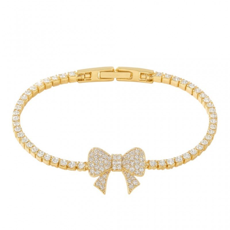 Bransoletka na rękę stal chirurgiczna pozłacana 14k złotem, kokardka BST1596