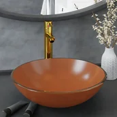 Umywalki - Umywalka łazienkowa z kranem i korkiem, brąz, szkło hartowane 3098456 VIDAXL - miniaturka - grafika 1