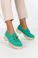 Mokasyny damskie - Zielone mokasyny skórzane na platformie ze złotym łańcuchem PRODUKT POLSKI Casu 20089-41 - miniaturka - grafika 1