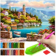 Zabawki kreatywne - Haft Diamentowy ARTULIO, Obraz DIY 5D, Diamond Painting, Mozaika diamentowa 30x40cm (Śródziemnomorskie miasteczko z widokiem na góry) + zestaw akces.. - miniaturka - grafika 1