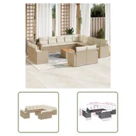 Sofy ogrodowe - The Living Store 14-cz. zestaw mebli ogrodowych z poduszkami - beżowy - polirattan - Sofa Ogrodowa - miniaturka - grafika 1