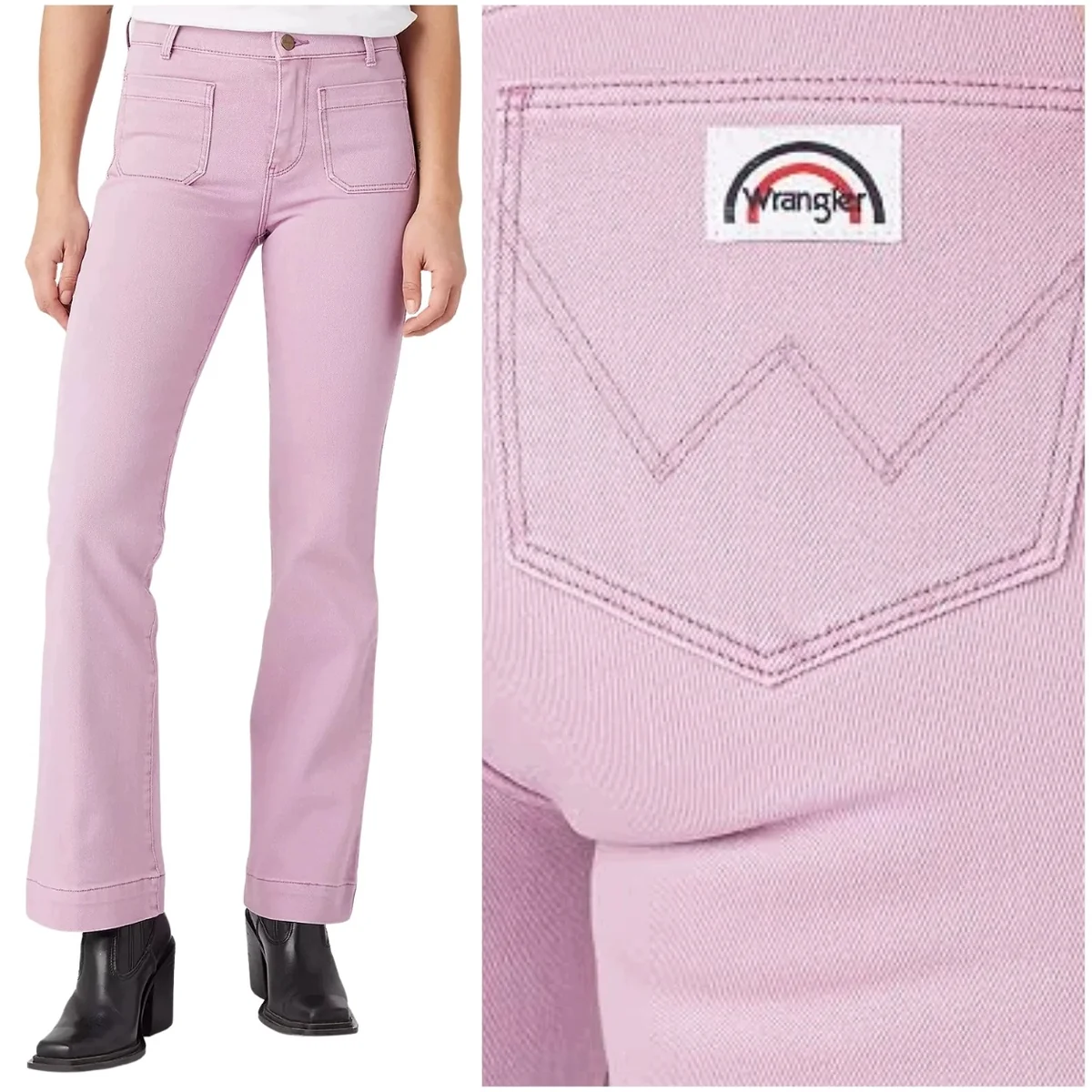 Wrangler Flare Smokey damskie spodnie materiałowe bawełniane dzwony W26 L32
