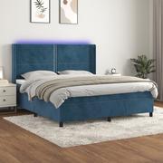 Łóżka - Lumarko Łóżko kontynentalne, materac i LED, niebieski aksamit 160x200cm - miniaturka - grafika 1
