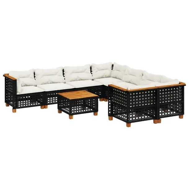 Zestaw mebli ogrodowych z rattanem PE, czarny, wymiary siedziska 63,5 x 63,