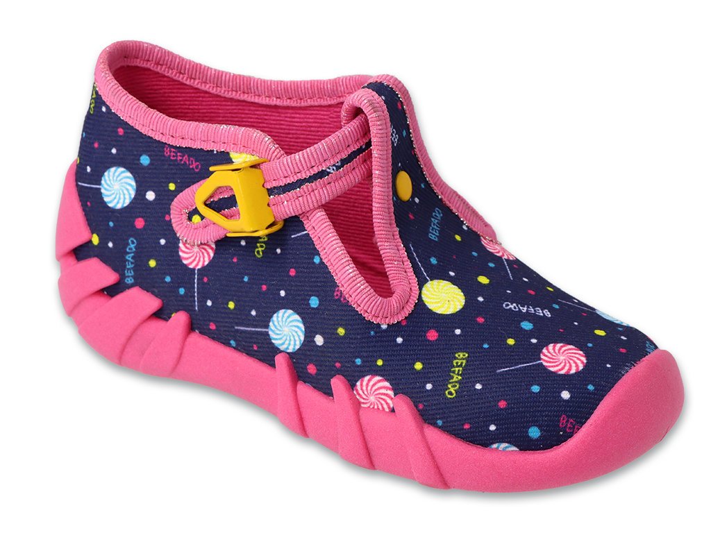 Kapcie dziecięce dziewczęce domowe na zapinki granatowe Befado 110P471-22