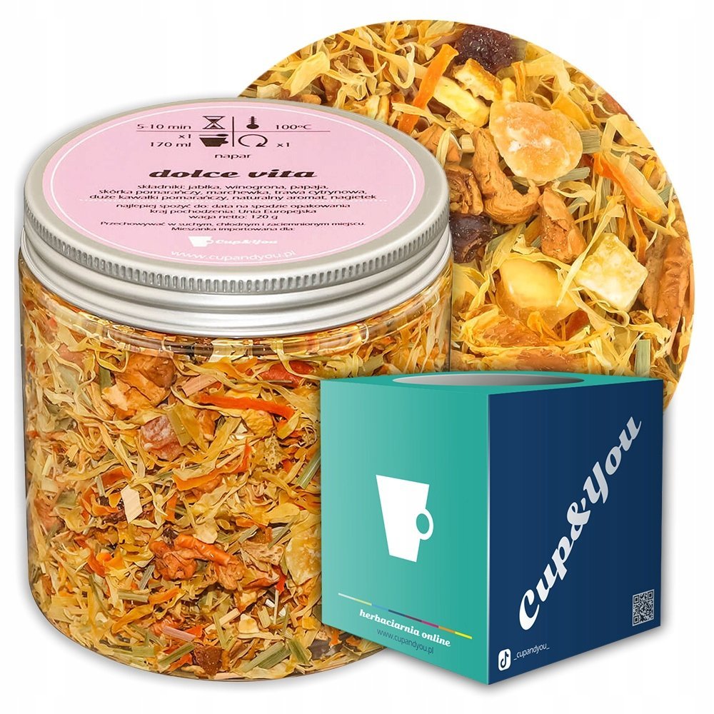 Herbata owocowa DOLCE VITA o smaku grejpfruta z pomarańczą PREMIUM Cup&You - herbata liściasta sypana mieszanka napar susz - gotowa na prezent upomi..