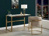 Krzesła - Krzesło PERIA marki Pascal Morabito z podłokietnikami – welur i metal – kolor beżowy i złoty - miniaturka - grafika 1