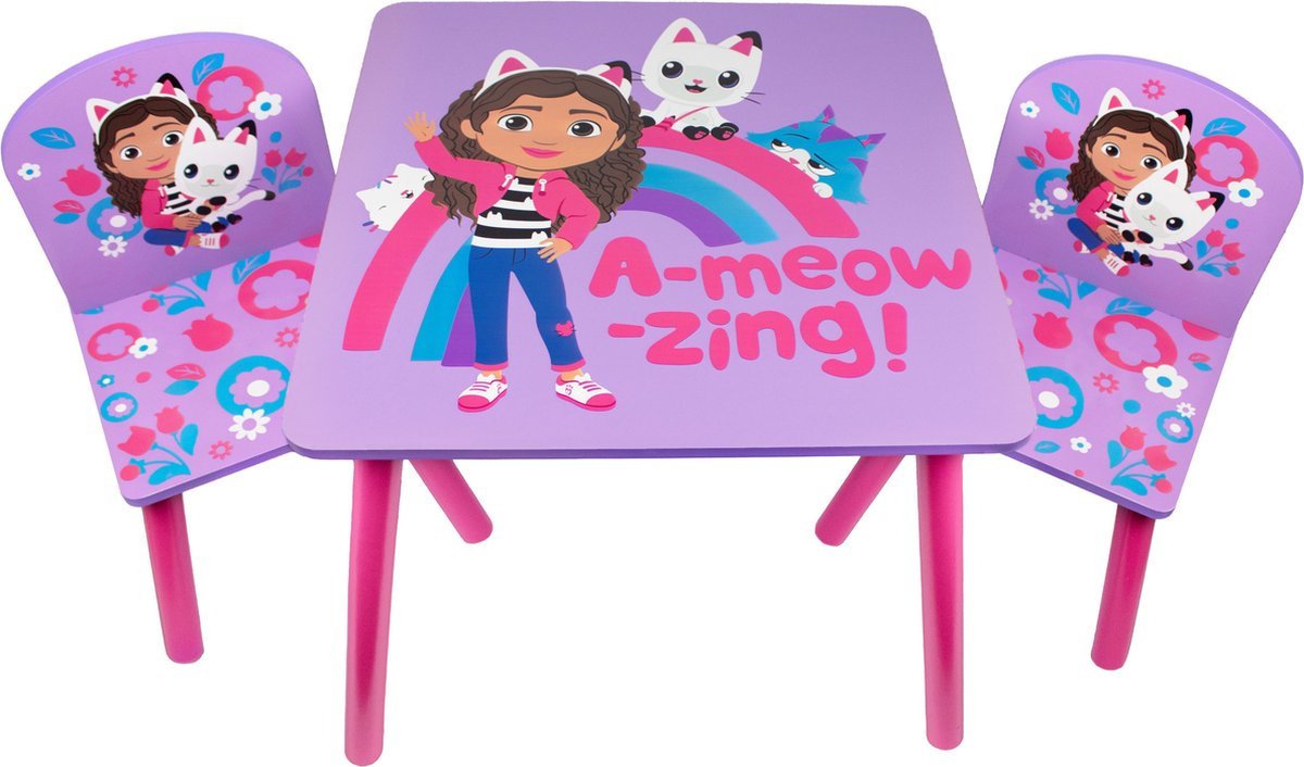 KOCI DOMEK GABI STÓŁ STOLIK DLA DZIECI DREWNIANY 2 KRZESEŁKA MEBLE