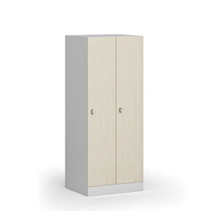 Szafa ubraniowa obniżona, 2-drzwiowa, 1500 x 600 x 500 mm, zamek obrotowy, drzwi laminowane, brzoza - Szafki BHP - miniaturka - grafika 1