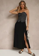 Spódnice - Czarna Rozkloszowana Spódnica z Wiskozy z Kieszeniami Galmira - miniaturka - grafika 1