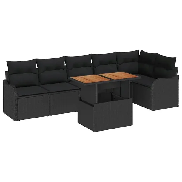 7-częściowy zestaw kanap ogrodowych z rattanu, czarny, modułowy design