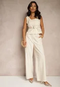 Komplety damskie - Jasnobeżowy Komplet Garniturowy z Wiskozą Szerokie Spodnie i Kamizelka Helivia - miniaturka - grafika 1
