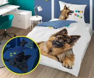 Pościel dla dzieci - Detexpol Pościel bawełniana świecąca w ciemności 160x200 pies owczarek 3366a - miniaturka - grafika 1