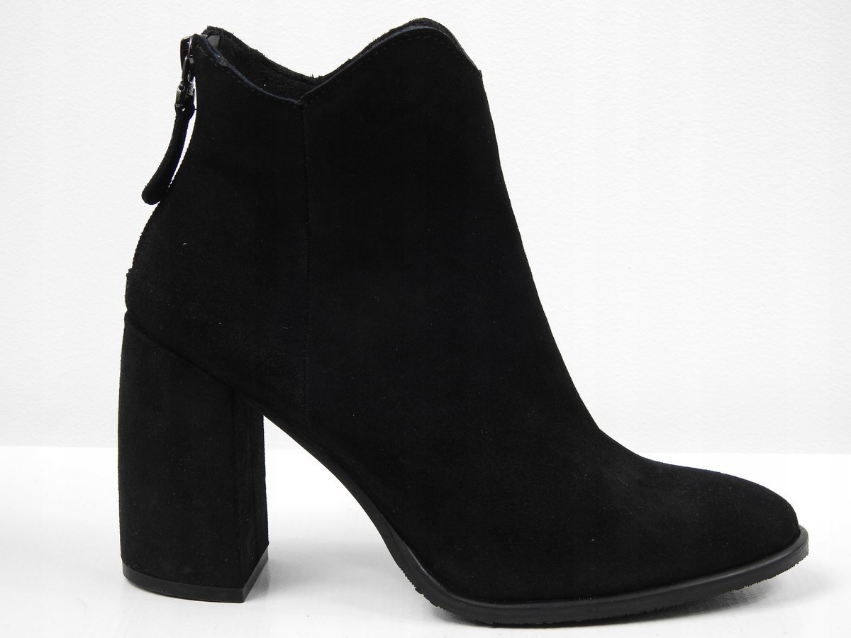 Czarne botki damskie Nessi 19618 skóra welurowa eleganckie słupek r.38