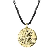Naszyjniki męskie - Naszyjnik męski złota moneta na czarnym łańcuszku - Manoki - miniaturka - grafika 1