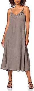 Sukienki - Bonateks, Sukienka z szelkami z haftem na dekolcie w kształcie litery V, 100% len, rozmiar DE:36 rozmiar US:S, lekki taupe - wyprodukowano we Włoszech, niebieski - grafika 1