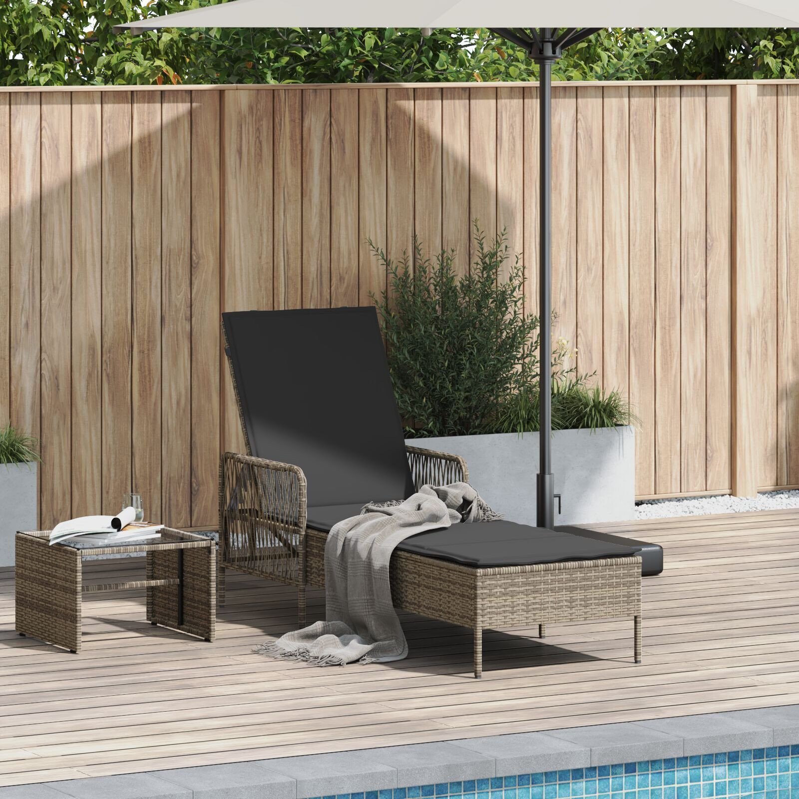 vidaXL Leżak słoneczny Szary i ciemnoszary Rattan PE 157 x 55 x 92 cm 365427