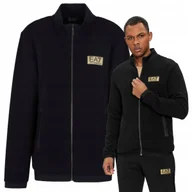 Bluzy męskie - Emporio Armani EA7 Czarna Bluza Poliester Stójka Sportowe logo zamek r.XL - miniaturka - grafika 1