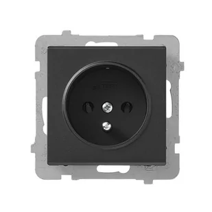 LEDart pojedyncze z uziemieniem, bez ramki - Ospel Sonata GP-1RZ/m/33, kolor czarny metalik, 16A/250V - Gniazdka elektryczne - miniaturka - grafika 1