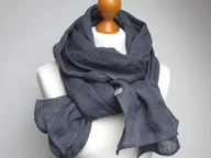 Apaszki i szaliki damskie - Szal lniany damski, lniane szal na jesień, JEANS - miniaturka - grafika 1
