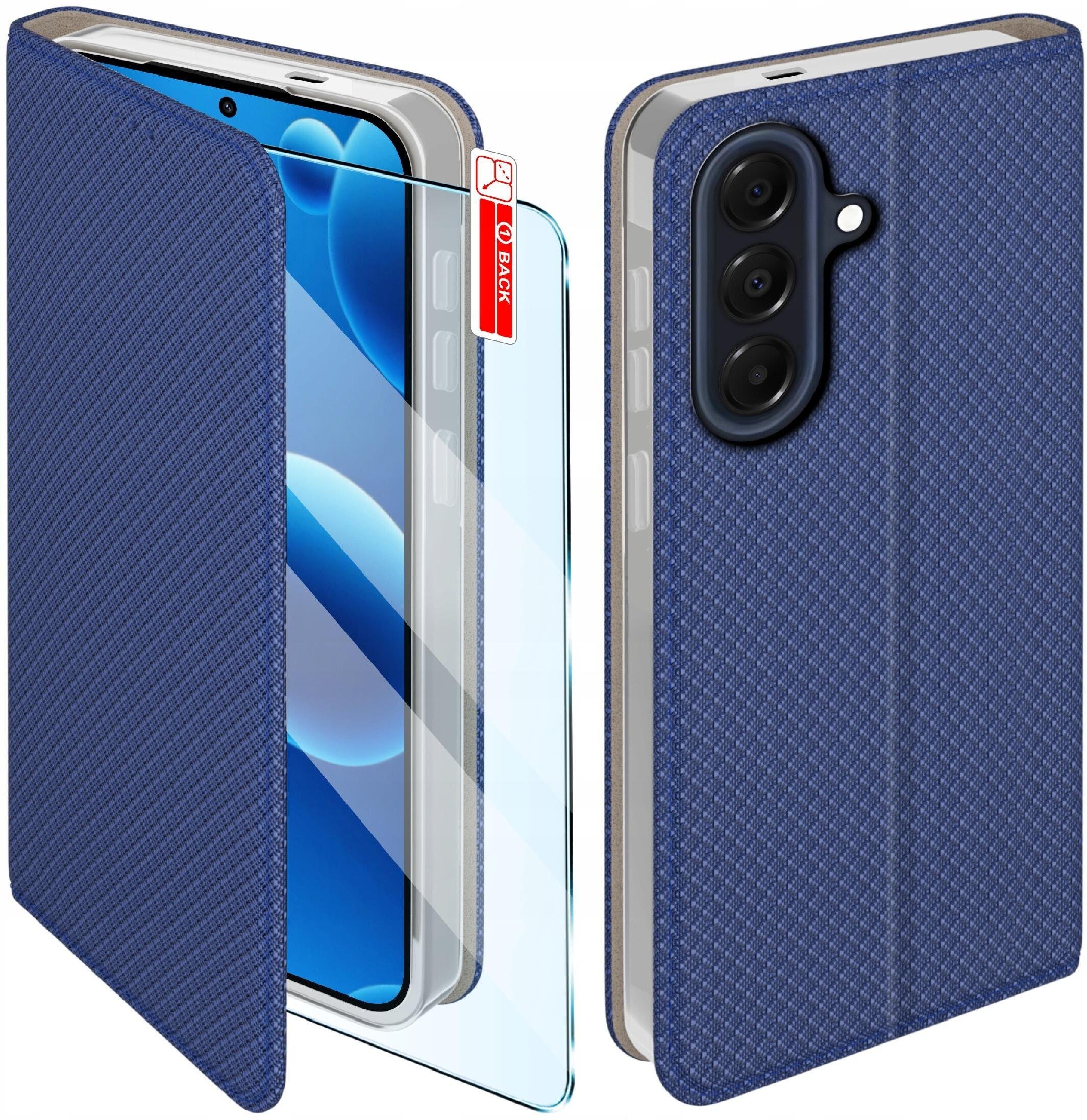 krainaGSM Etui MAGNET do Samsung A57 5G Zamykane Granatowe Futerał + Szkło 9H