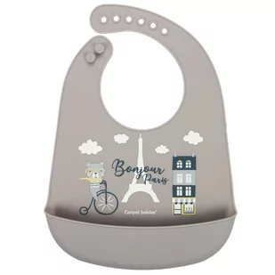 Canpol babies śliniak silikonowy z kieszonką Bonjour Paris beżowy 1 sztuka [74/027_bei] 1149020 - Śliniaki i fartuszki - miniaturka - grafika 2