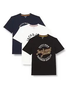 JACK&JONES PLUS T-shirty męskie, Czarny/opakowanie: duży czarny + biały + granatowy, 5XL - Koszulki męskie - miniaturka - grafika 1