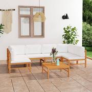 Meble ogrodowe - vidaXL Lumarko 7-cz. zestaw wypoczynkowy do ogrodu, kremowe poduszki, tekowy 3087238 - miniaturka - grafika 1