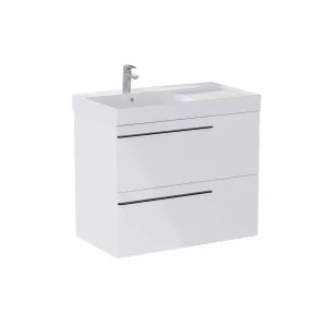 ROCA A851912806 ELLA Zestaw łazienkowy UNIK 80 cm z umywalką asymetryczną lewą z 2 szufladami, biały połysk - Szafki łazienkowe - miniaturka - grafika 1