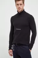 Swetry męskie - Calvin Klein Jeans sweter bawełniany kolor czarny lekki z golferm - miniaturka - grafika 1