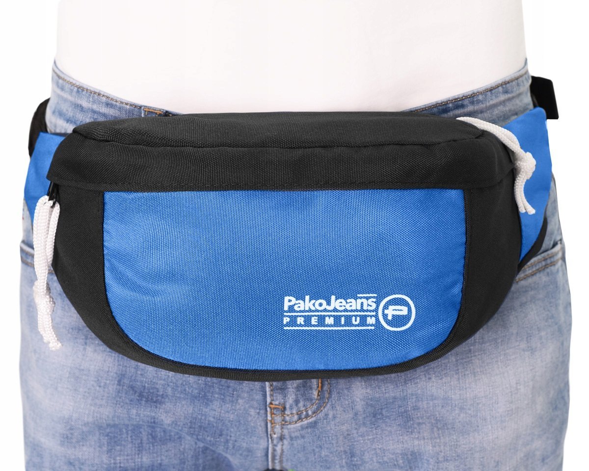 Duża Saszetka Sportowa Nerka Na Pas Biodrówka Czarno-Niebieska Pako Jeans