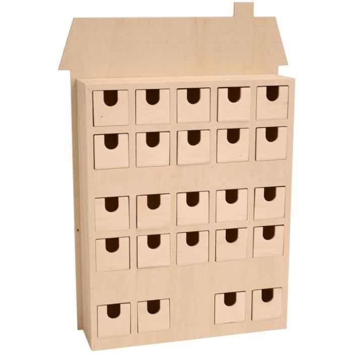 Drewniany kalendarz adwentowy do dekoracji - Budynek - ARTEMIO - 36 x 8,5 x 50 cm - Biały - Unisex - Od 3 lat