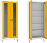 Meble i wyposażenie gabinetów medycznych - XSML.112.9010.1023 mobilna szafa lekarska 2-skrzydłowa 1-komorowa biało-żółta na kołach - miniaturka - grafika 1