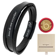 Bransolety męskie - Bransoletka męska CZARNA skórzana z GRAWEREM stal - miniaturka - grafika 1