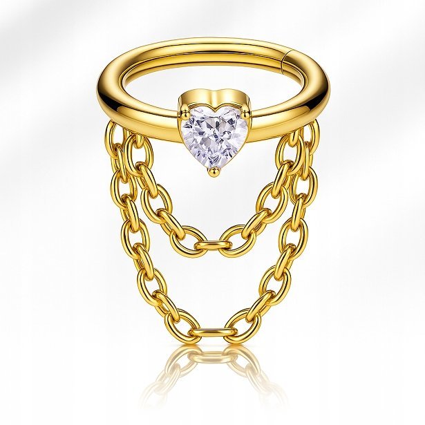 Tytanowy Kolczyk Clicker PIERCING z Łańcuszkiem Cyrkonia HELIX Lobe 1,2/8