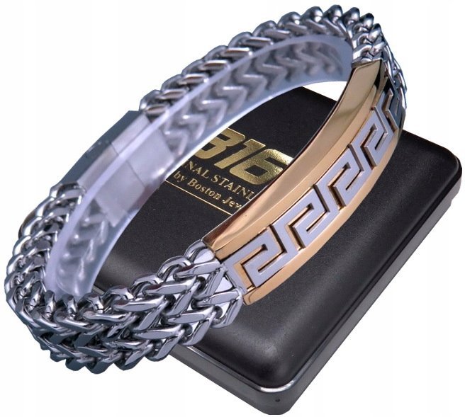 Elegancka Srebrna Bransoleta Męska Splot Królewski