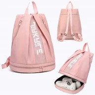 Plecaki worki - PLECAK SPORTOWY NA SIŁOWNIĘ BASEN PLAŻĘ WAKACYJNY TORBA WOREK NA BUTY RÓŻ - miniaturka - grafika 1