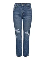 Spodnie damskie - ONLY Dżinsy damskie o prostym kroju Onlemily Life HW Destroyed, niebieski (medium blue denim), 31W / 34L - miniaturka - grafika 1
