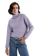 Swetry damskie - DeFacto Sweter normalny krój dla kobiet - sweter z golfem na topy damski (fioletowy, XS), fioletowy, XS - miniaturka - grafika 1
