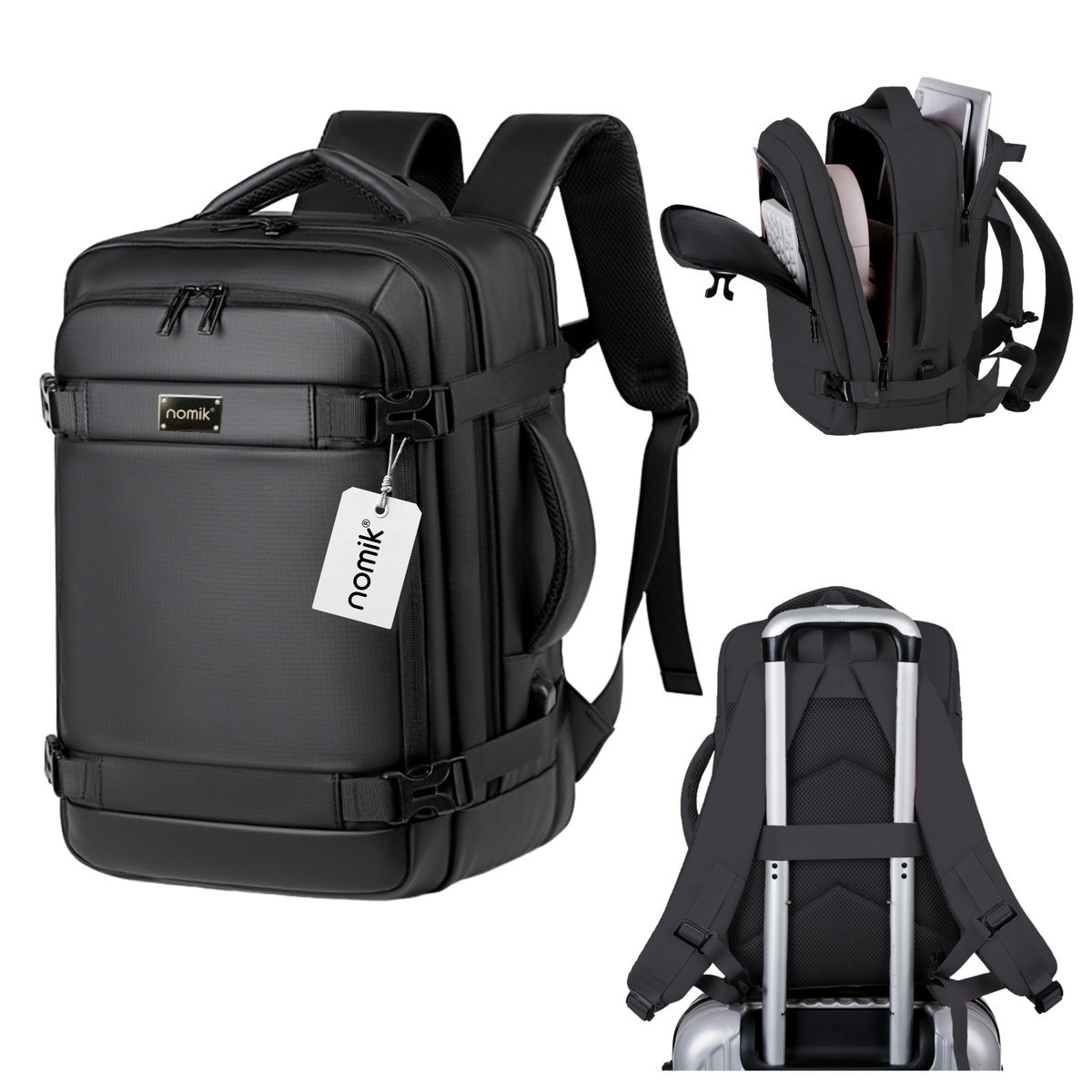 Plecak do samolotu bagaż podręczny PODRÓŻNY 40x25x20 kabinowy Ryanair Wizzair CZARNY LEKKI mocny